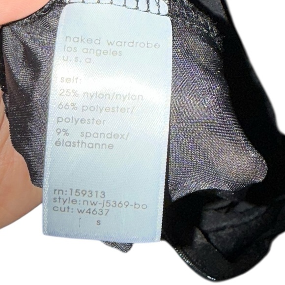 Naked Wardrobe Black Sheer & Velvet Houndstooth Long Sleeve Jumpsuit Size Small - Picture 9 of 9